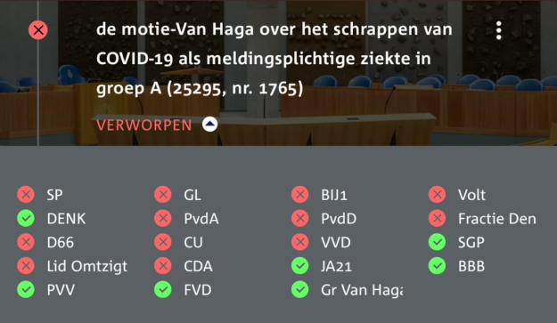 Motie Van Haga schrappen COVID-19 in groep A
