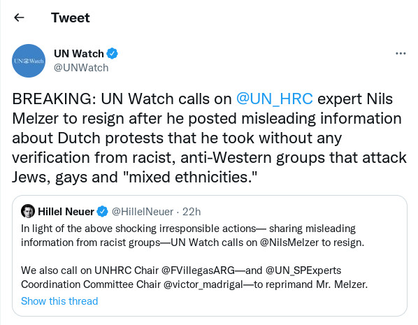 calls on @UN_HRC expert Nils Melzer to resign